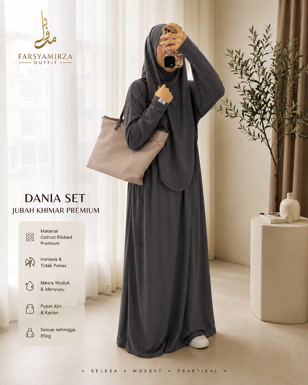 JUBAH DANIA PREMIUM | IRONLESS COTTON RIBBED | MESRA WUDHUK