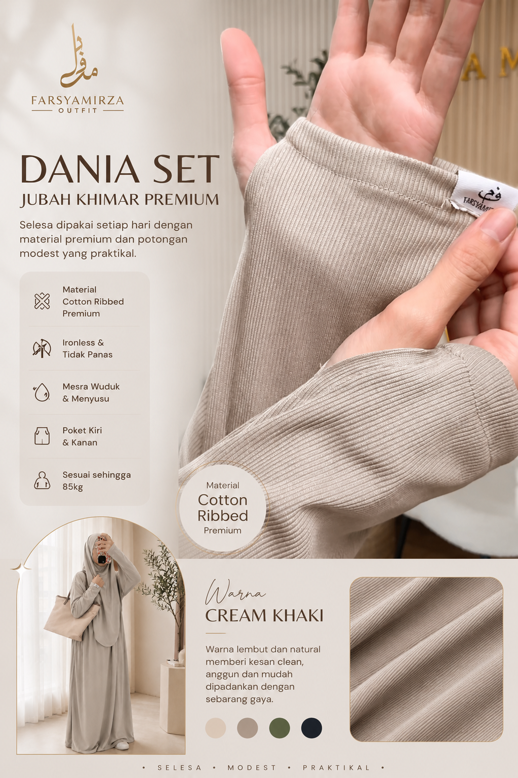 JUBAH DANIA PREMIUM | IRONLESS COTTON RIBBED | MESRA WUDHUK