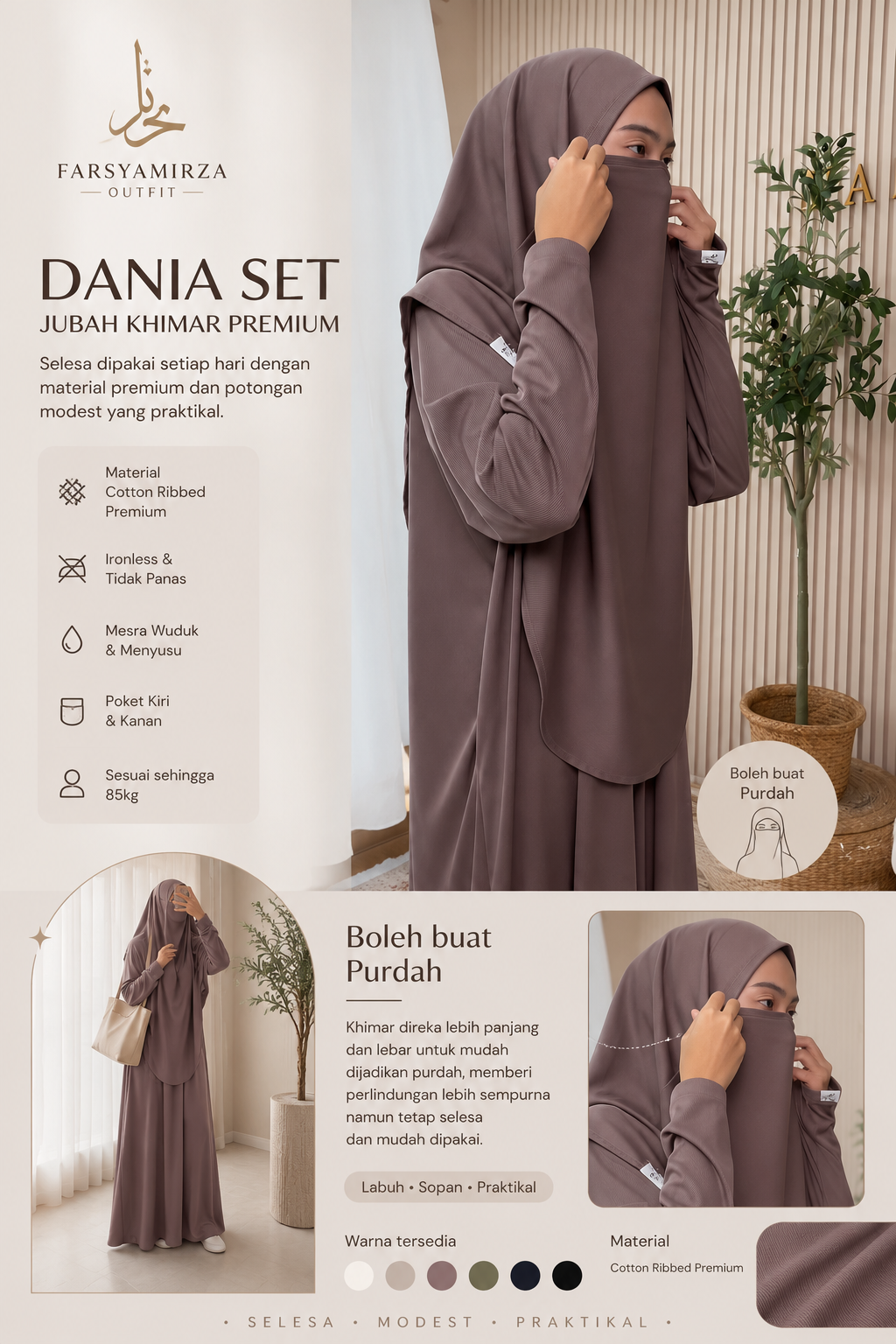 JUBAH DANIA PREMIUM | IRONLESS COTTON RIBBED | MESRA WUDHUK