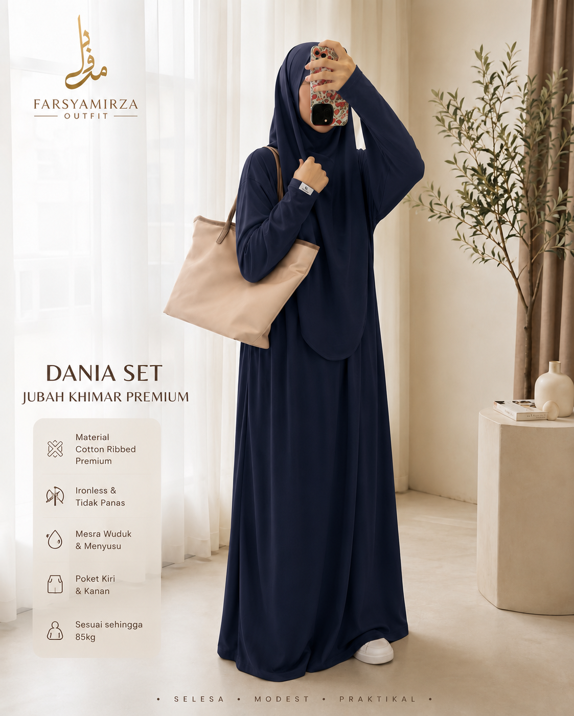 JUBAH DANIA PREMIUM | IRONLESS COTTON RIBBED | MESRA WUDHUK