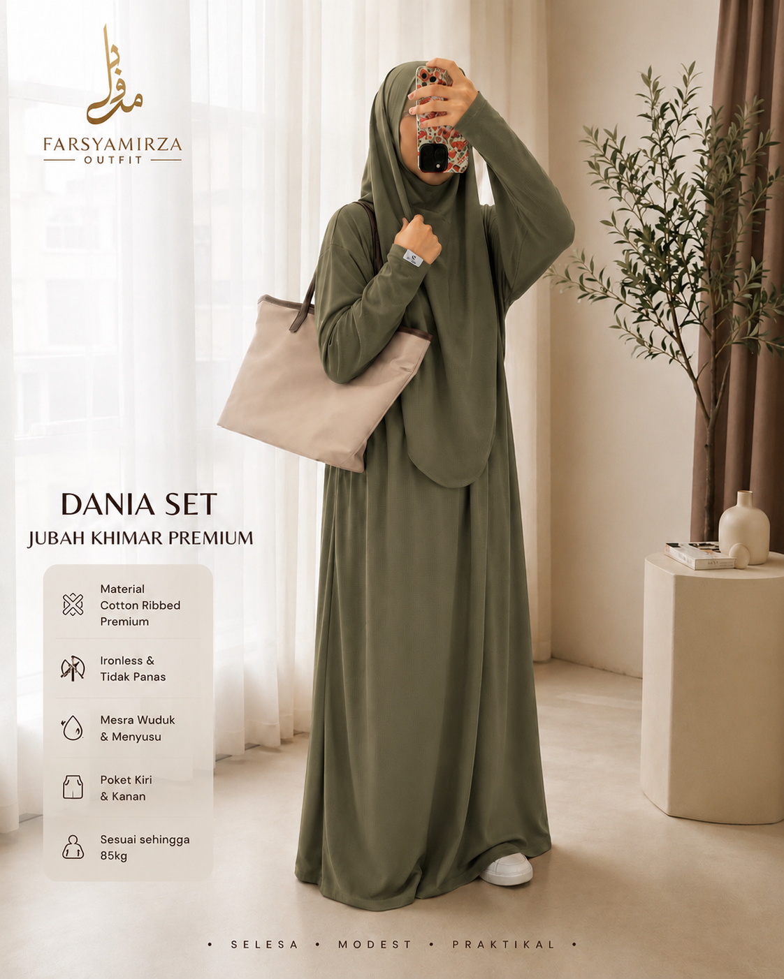 JUBAH DANIA PREMIUM | IRONLESS COTTON RIBBED | MESRA WUDHUK