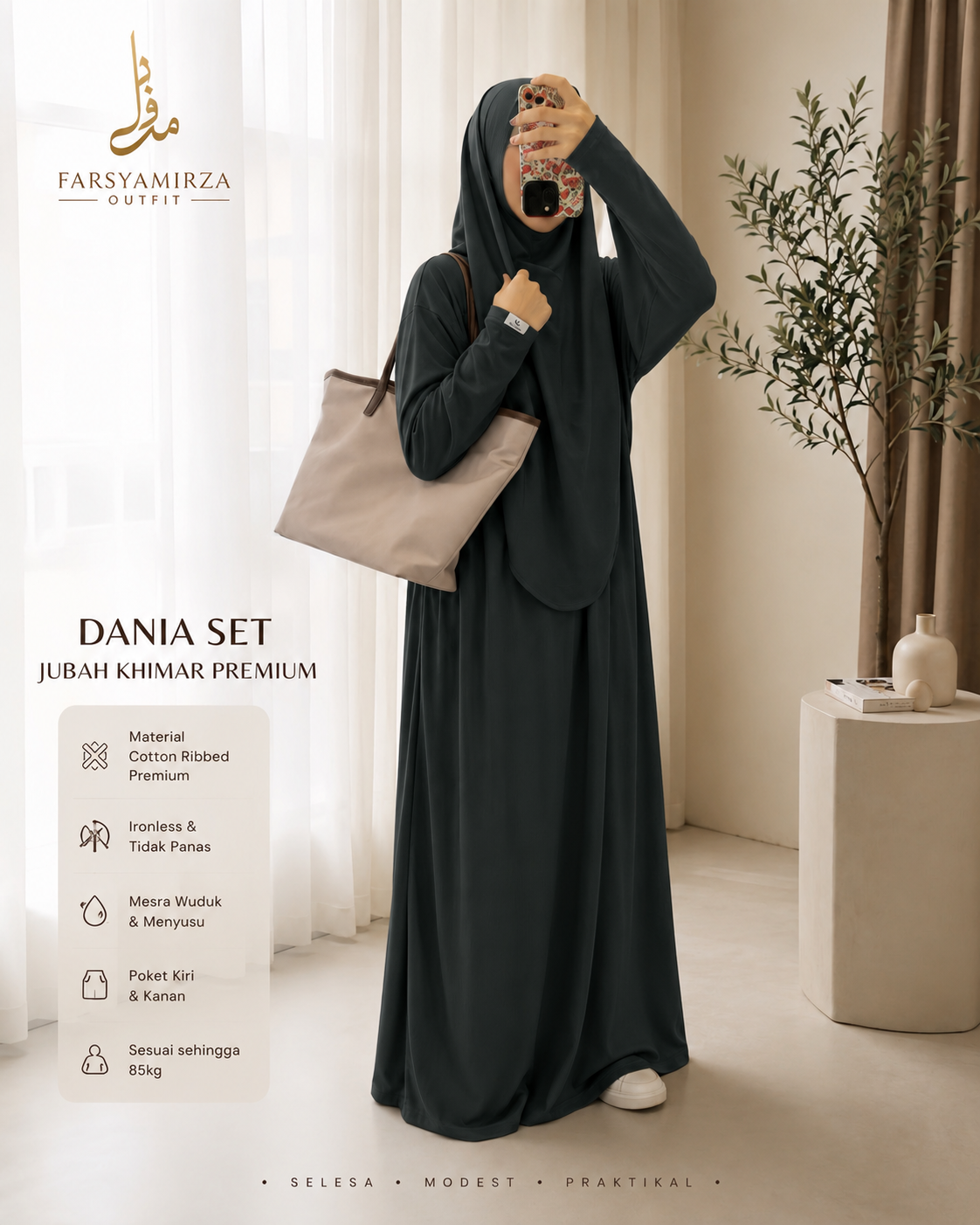 JUBAH DANIA PREMIUM | IRONLESS COTTON RIBBED | MESRA WUDHUK