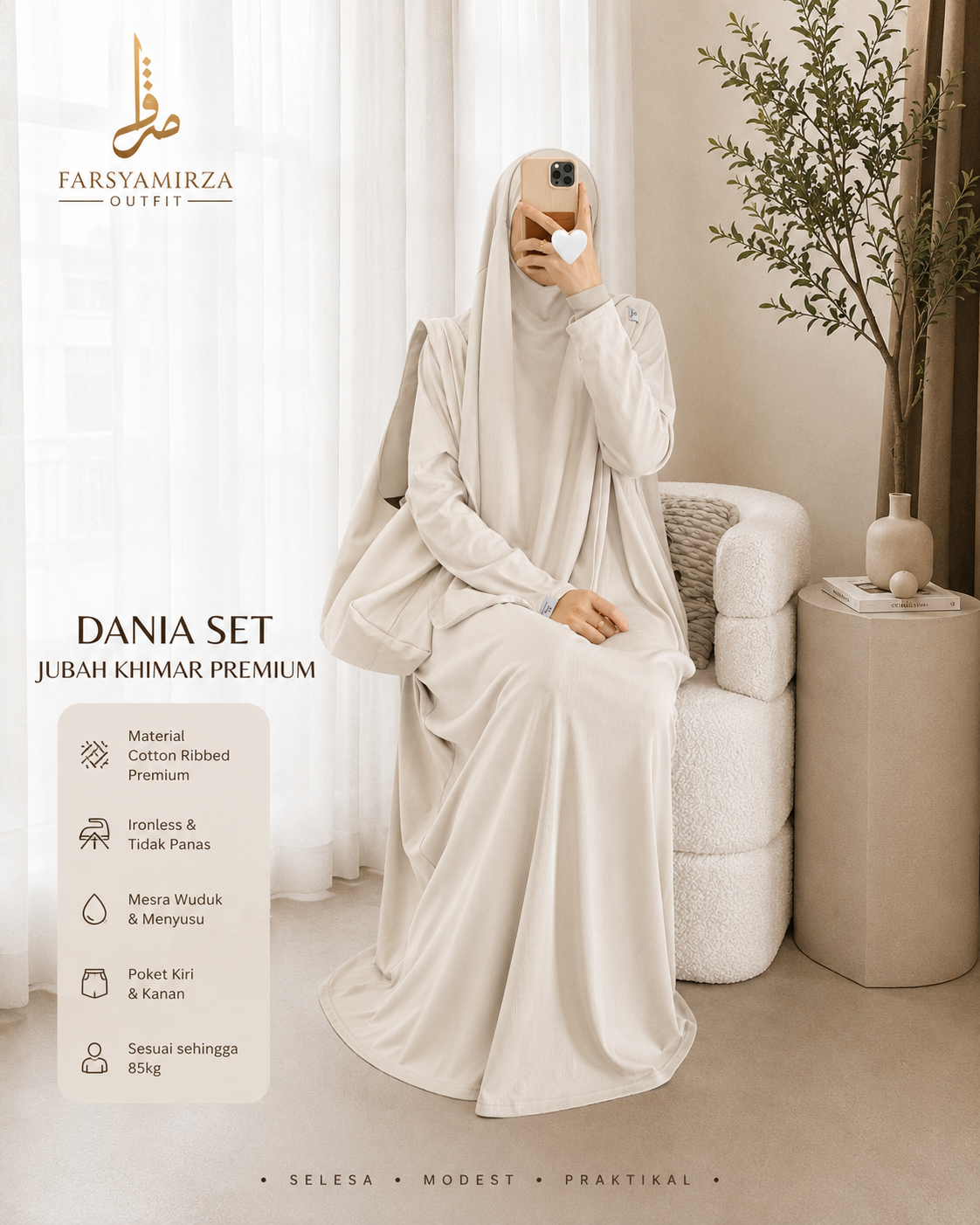 JUBAH DANIA PREMIUM | IRONLESS COTTON RIBBED | MESRA WUDHUK