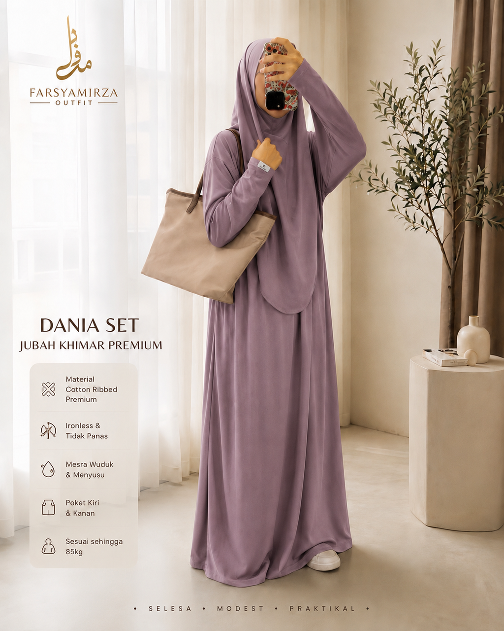 JUBAH DANIA PREMIUM | IRONLESS COTTON RIBBED | MESRA WUDHUK