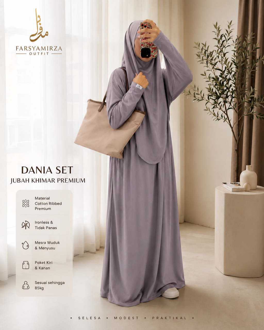 JUBAH DANIA PREMIUM | IRONLESS COTTON RIBBED | MESRA WUDHUK