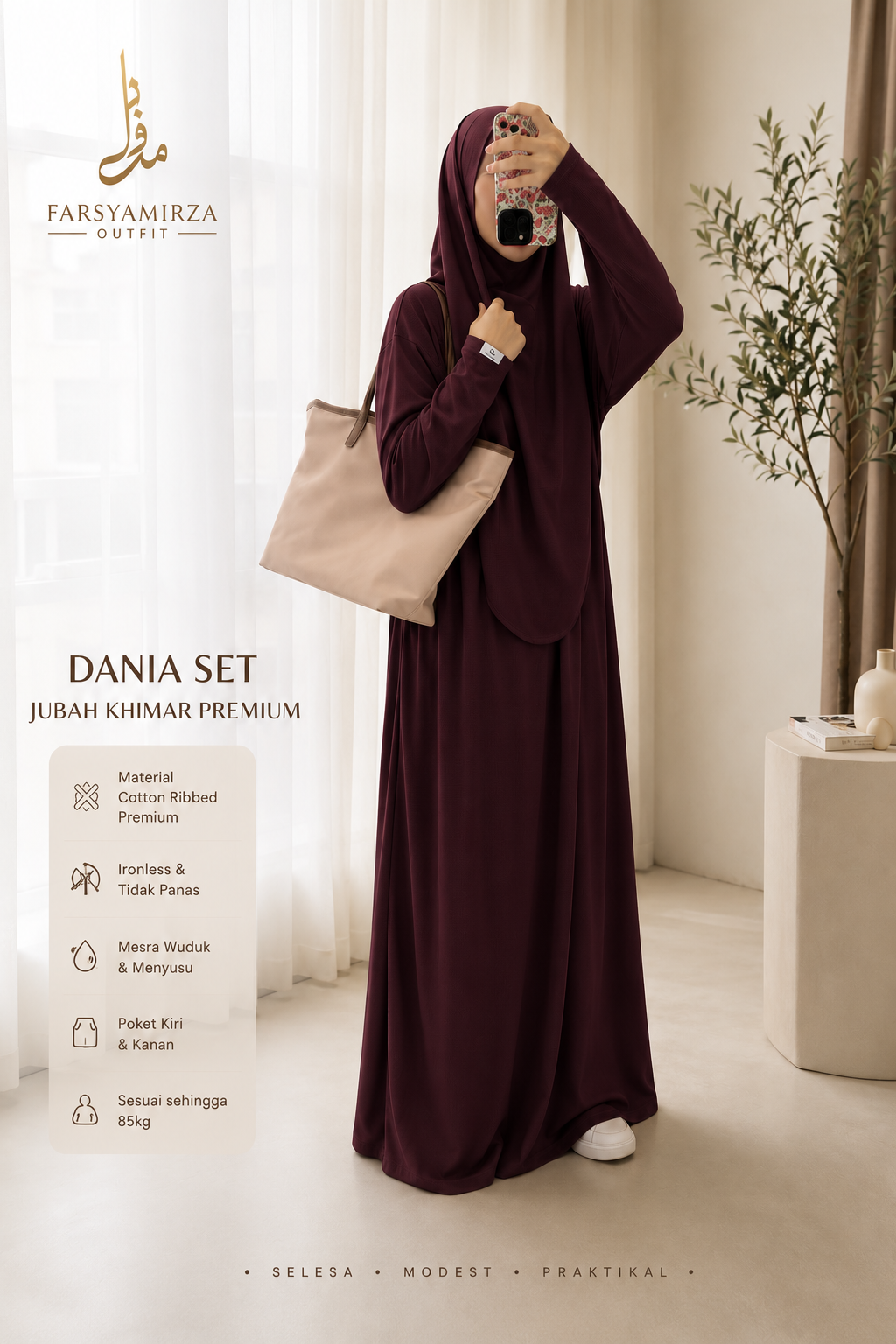 JUBAH DANIA PREMIUM | IRONLESS COTTON RIBBED | MESRA WUDHUK